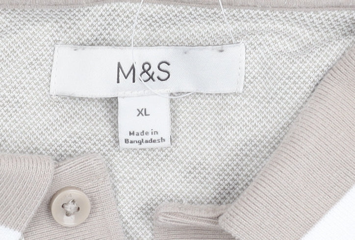Marks & Spencer Men's XL Beige Polo Shirt Solid Casual
