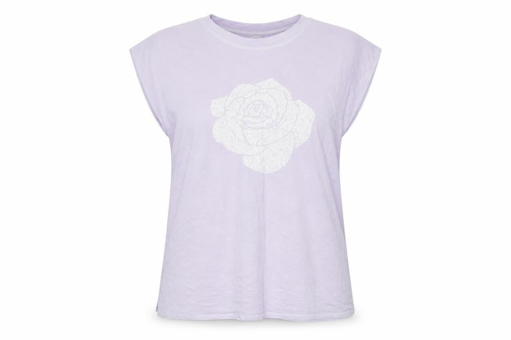 Front view of A Postcard from Brighton Sleeveless Top, Purple, Crew Neck, Women