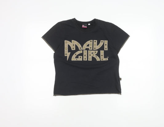 Maui Girl Black Graphic Print T-Shirt for Girls, Size 14