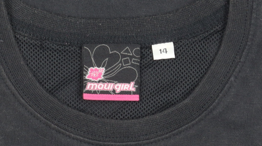 Maui Girl Black Graphic Print T-Shirt for Girls, Size 14