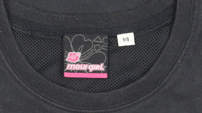 Maui Girl Black Graphic Print T-Shirt for Girls, Size 14