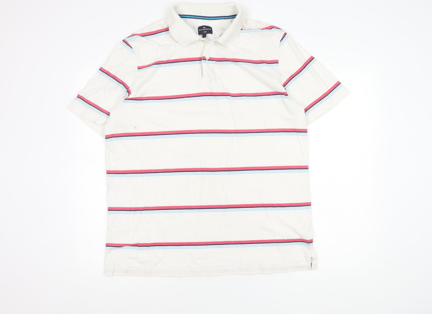 Marks and Spencer Men's White Striped Polo Shirt L