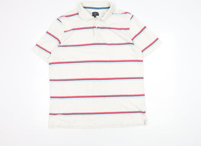 Marks and Spencer Men's White Striped Polo Shirt L