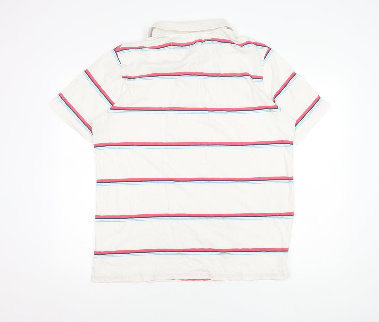 Marks and Spencer Men's White Striped Polo Shirt L