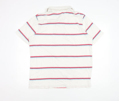 Marks and Spencer Men's White Striped Polo Shirt L