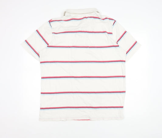 Marks and Spencer Men's White Striped Polo Shirt L