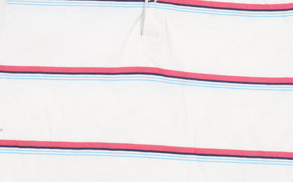 Marks and Spencer Men's White Striped Polo Shirt L