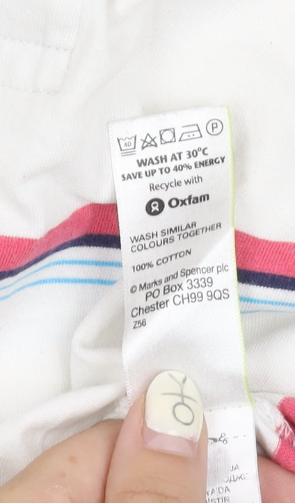 Marks and Spencer Men's White Striped Polo Shirt L