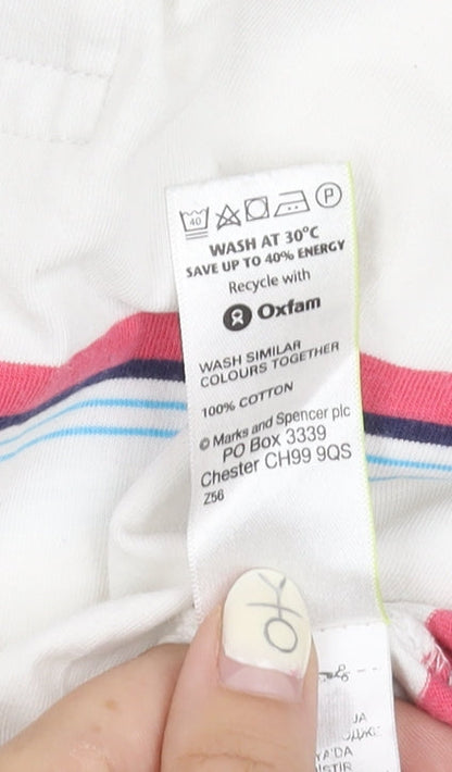 Marks and Spencer Men's White Striped Polo Shirt L