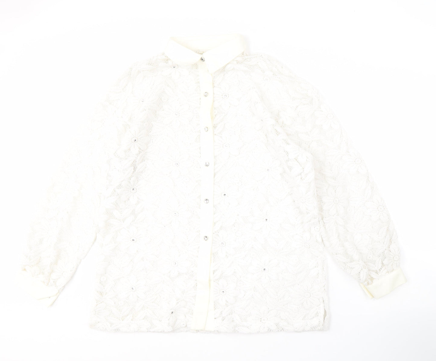 Jordana Women's White Lace Floral Blouse Size 14