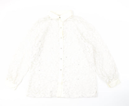 Jordana Women's White Lace Floral Blouse Size 14