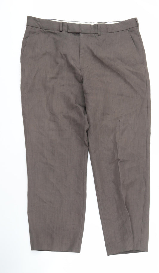 Greenwoods Men's Brown Straight Trousers 34W