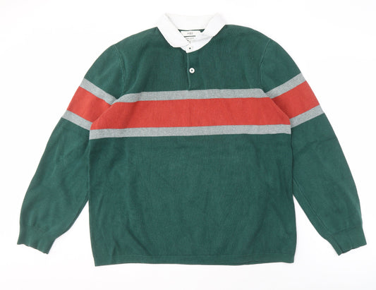 Marks and Spencer Men's Green XL Striped Pullover Jumper