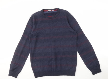Fat Face Men's Blue Striped Wool Pullover Jumper M