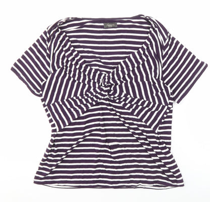 Alexon Women's Purple Striped V-Neck Top Large