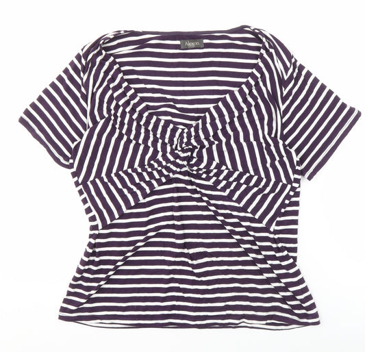 Alexon Women's Purple Striped V-Neck Top Large