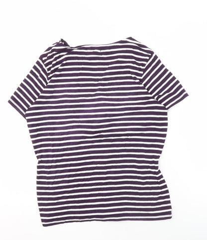 Alexon Women's Purple Striped V-Neck Top Large