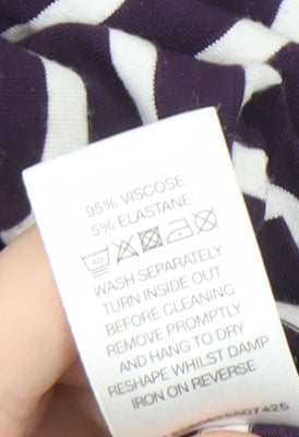 Alexon Women's Purple Striped V-Neck Top Large