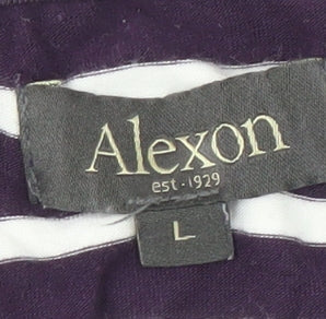 Alexon Women's Purple Striped V-Neck Top Large