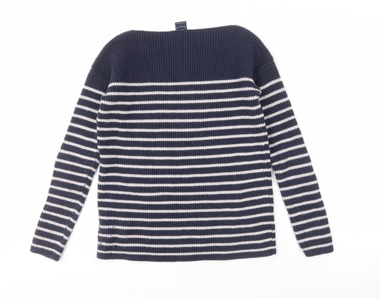 GAP Women's Blue Striped Boat Neck Pullover Jumper S