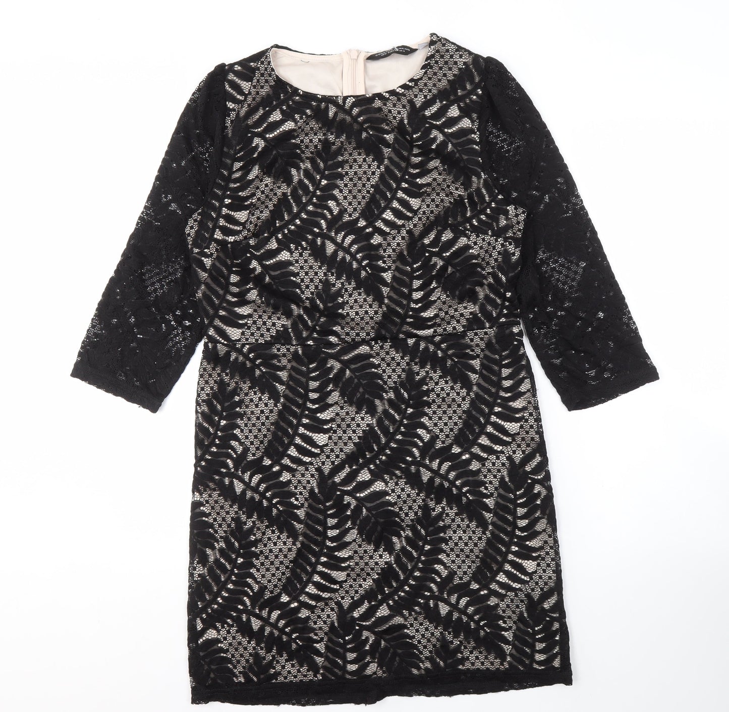 Dorothy Perkins Black Sheath Dress, Size 14, Lace Detail