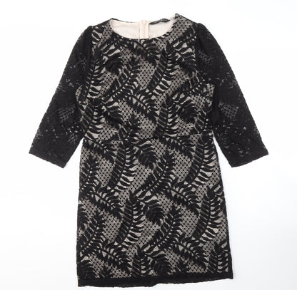 Dorothy Perkins Black Sheath Dress, Size 14, Lace Detail