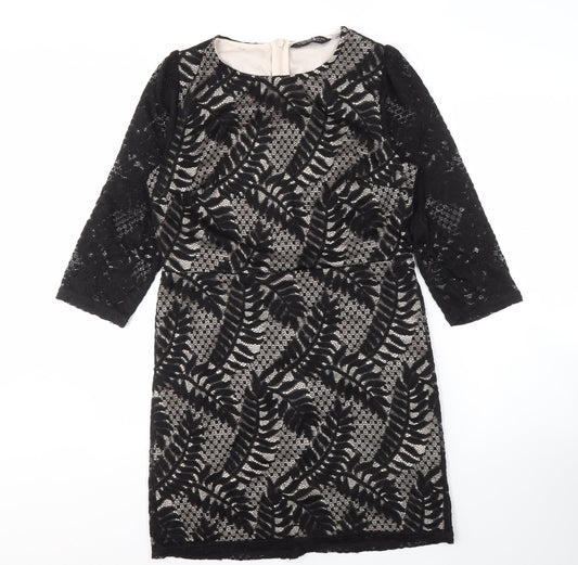 Dorothy Perkins Black Sheath Dress, Size 14, Lace Detail