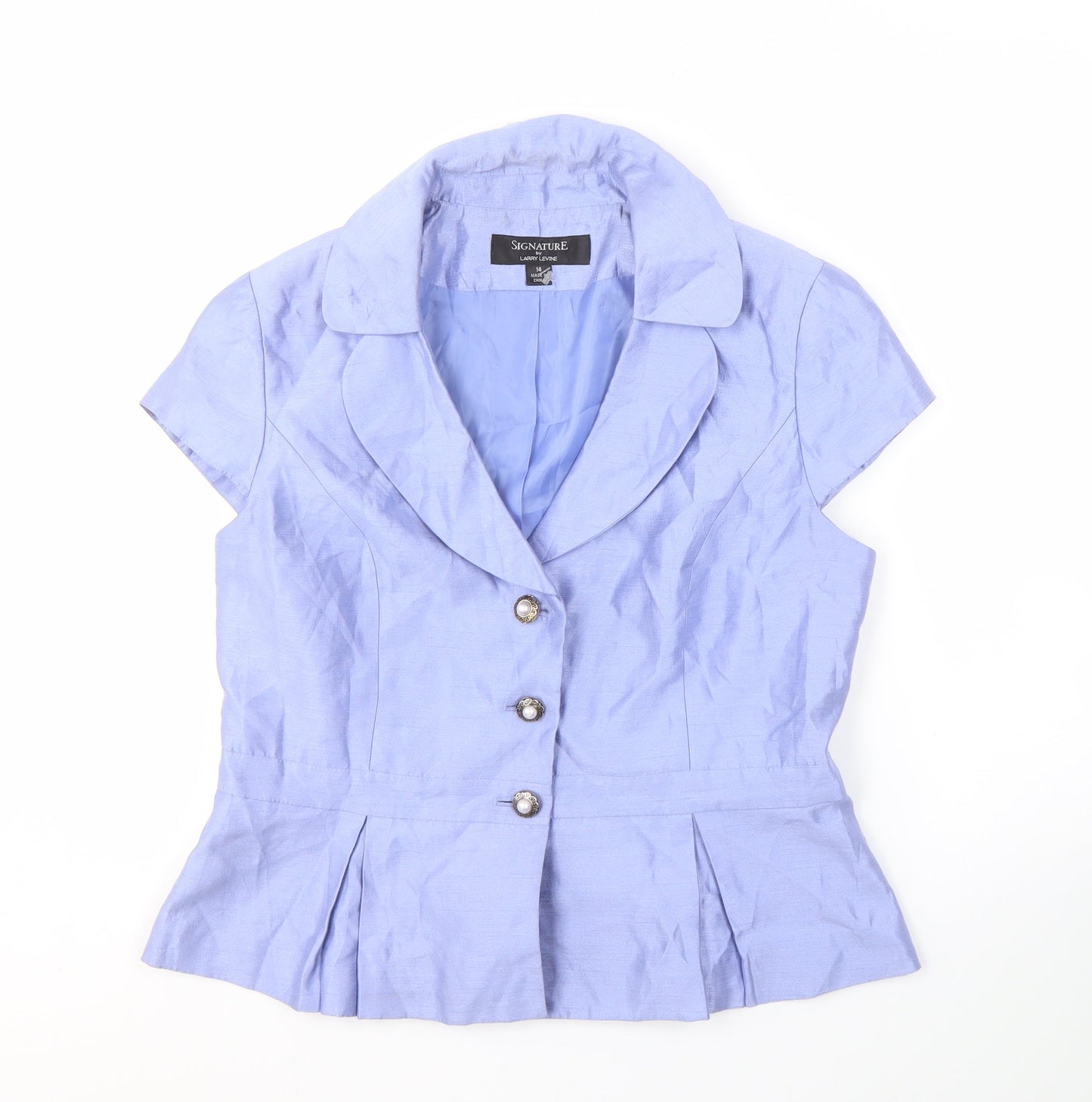 Signature Blue Suit Top, Women's 14, Lined, Short Sleeve
