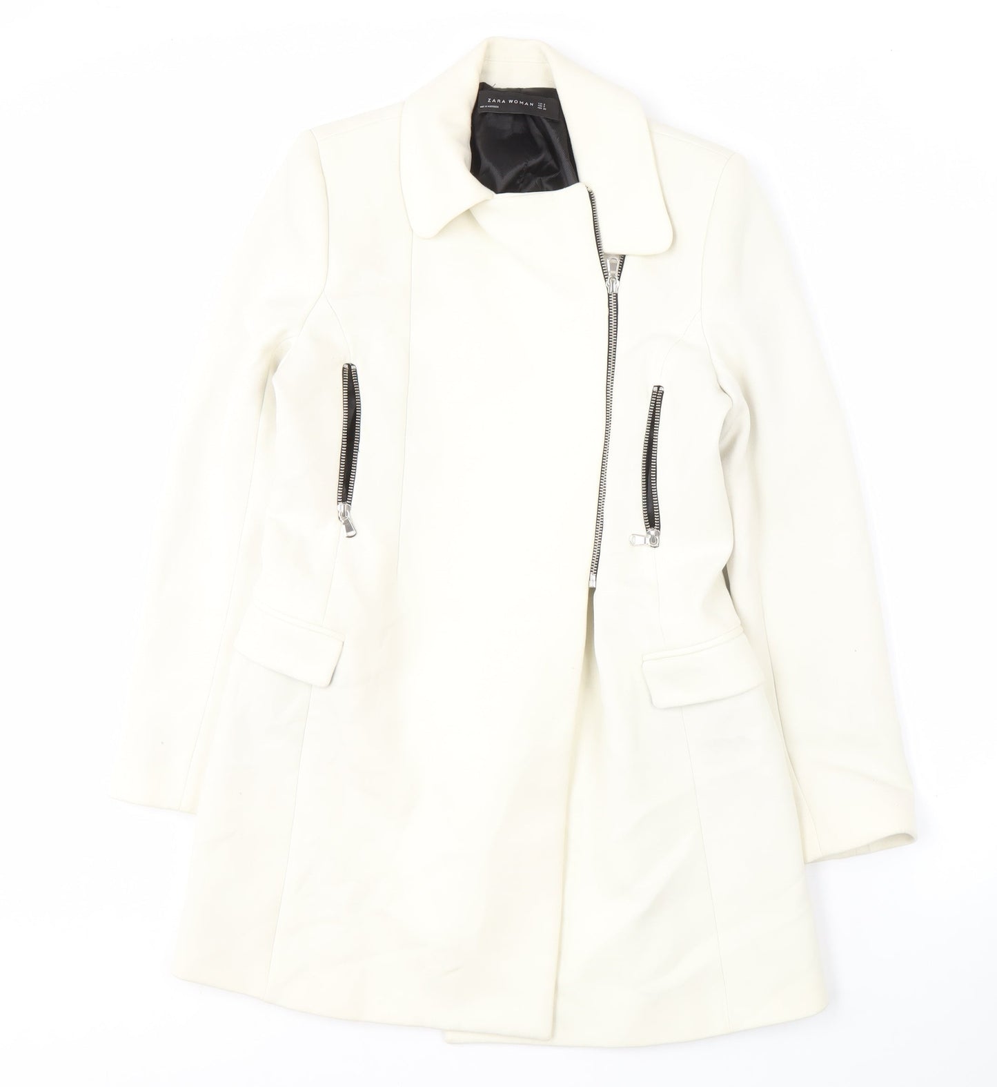 Womens UK Size S Zara Woman Ivory Motorcycle Jacket