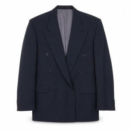 Front view of A.W. Trench Men's Blue Wool Blazer, 38L Double-Breasted