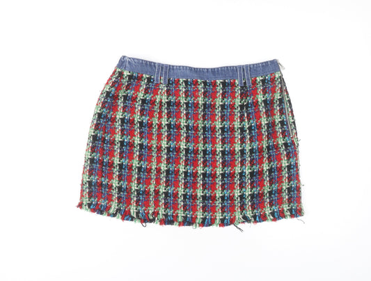 Bershka Women's Multicoloured Tweed Mini Skirt, Size L