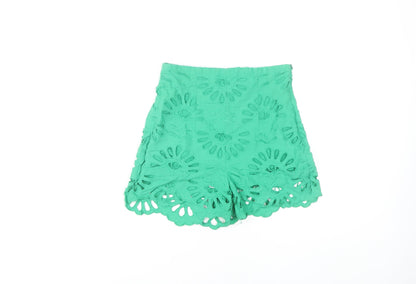 Zara Women Green XS High-Waisted Lace Shorts