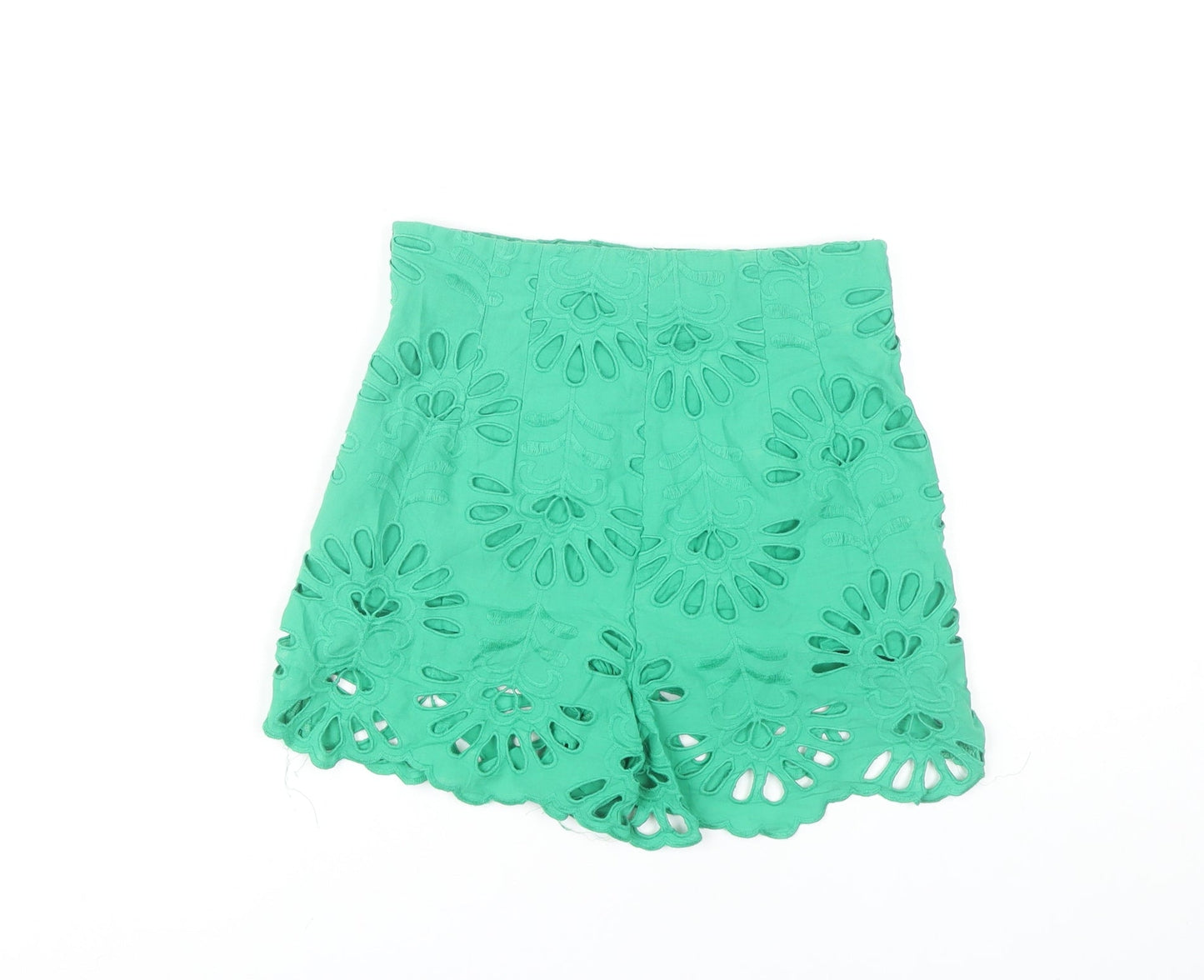 Zara Women Green XS High-Waisted Lace Shorts