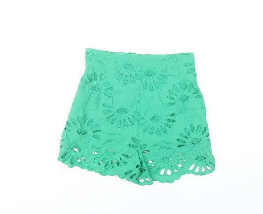 Zara Women Green XS High-Waisted Lace Shorts