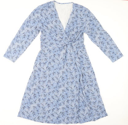 Lands' End Women's Blue Floral Midi Wrap Dress M