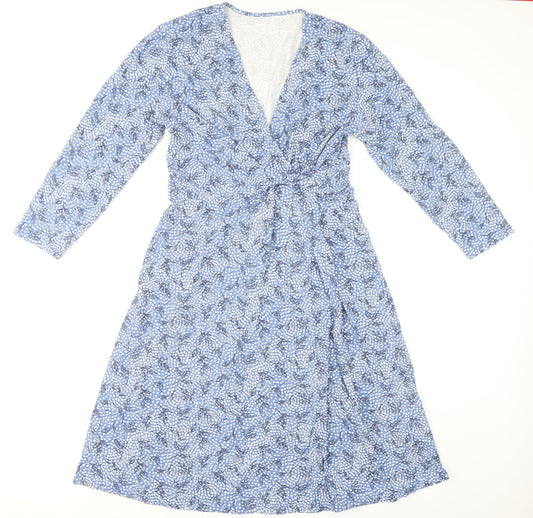 Lands' End Women's Blue Floral Midi Wrap Dress M