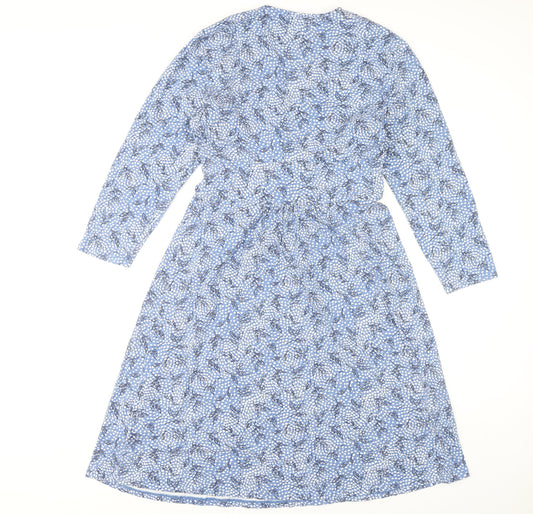 Lands' End Women's Blue Floral Midi Wrap Dress M