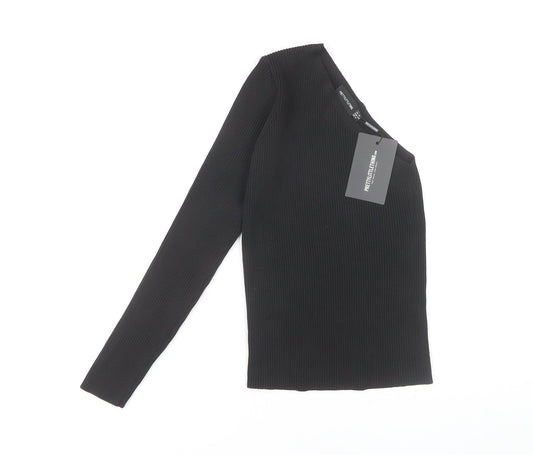 PrettyLittleThing Black Asymmetrical Sleeve Women's Top - Size 12
