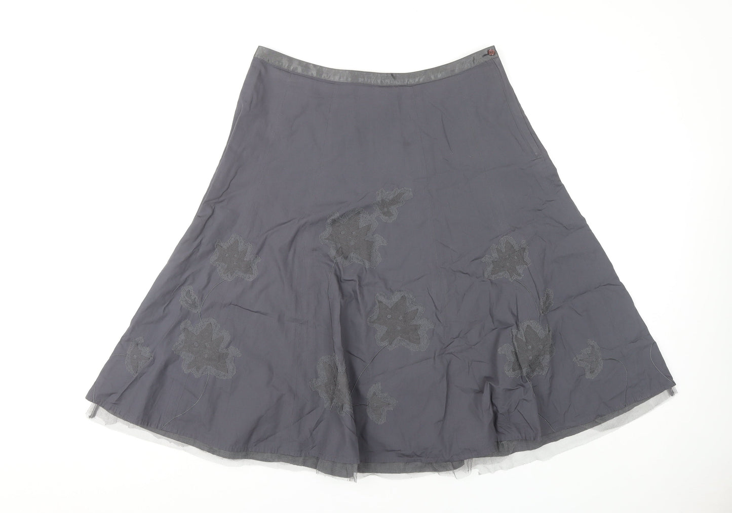 Next Women's Grey A-Line Floral Embroidered Skirt Size 12