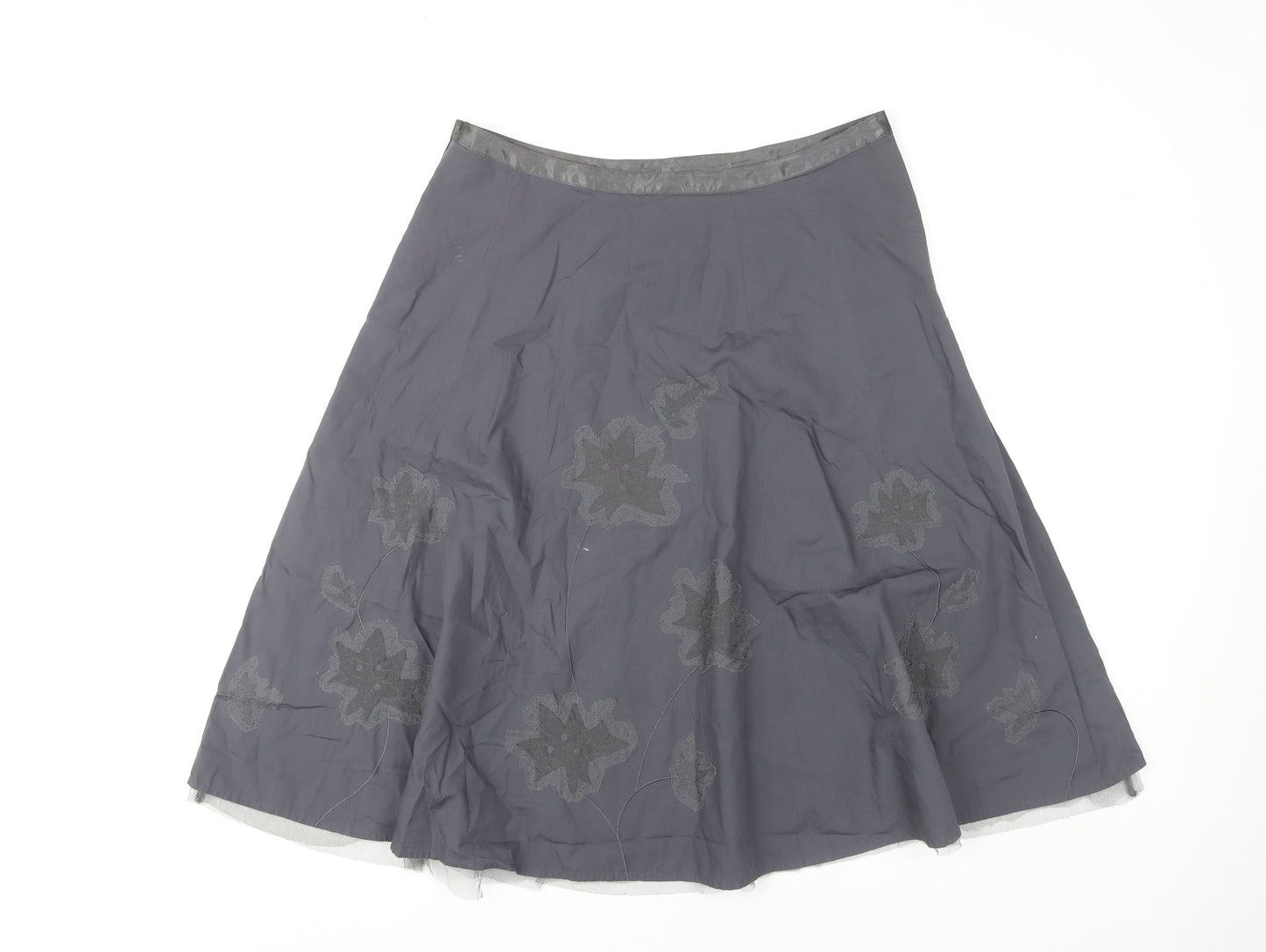 Next Women's Grey A-Line Floral Embroidered Skirt Size 12