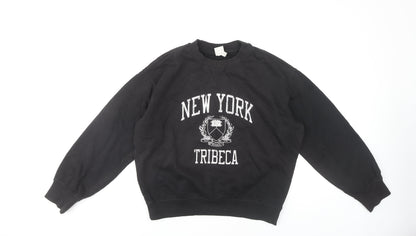 H&M Unisex Black XS Pullover Graphic Sweatshirt City Style