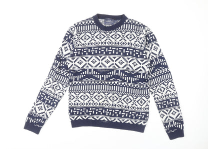 Topman Men's Blue Geometric Pullover Jumper S