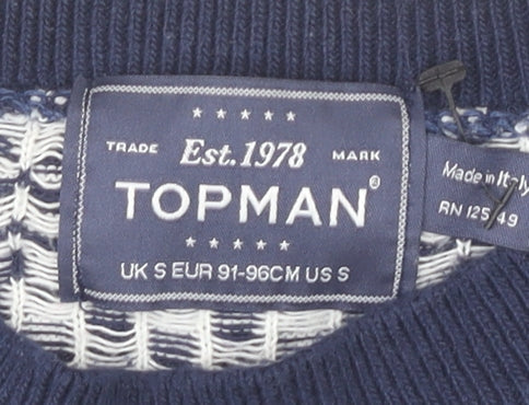 Topman Men's Blue Geometric Pullover Jumper S