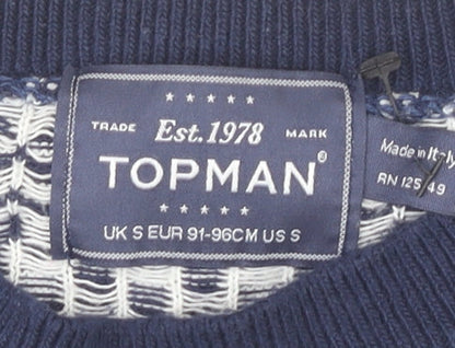 Topman Men's Blue Geometric Pullover Jumper S