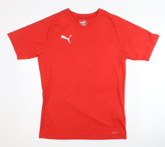 Puma Men's Red T-Shirt, Size S, V-Neck, Gym Wear