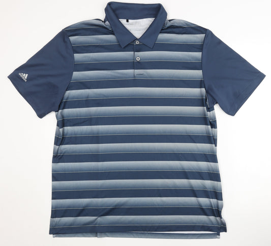 Adidas Men's Blue Golf Polo L Striped Activewear