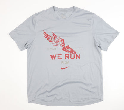 Nike Men's Grey Graphic Print Running T-Shirt - L
