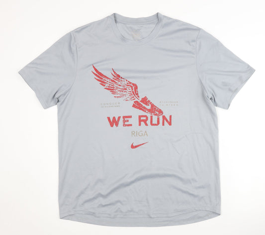 Nike Men's Grey Graphic Print Running T-Shirt - L