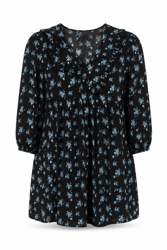 Front view of ASOS Women’s Black Floral Dress, size UK 8, Polyester