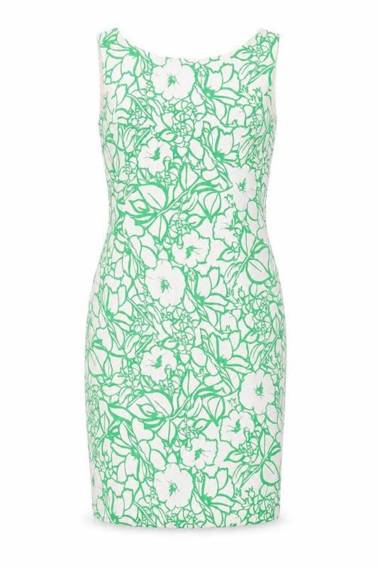 Front view of Kaliko Women’s Green Floral Sheath Dress, size UK 4, V-Neck